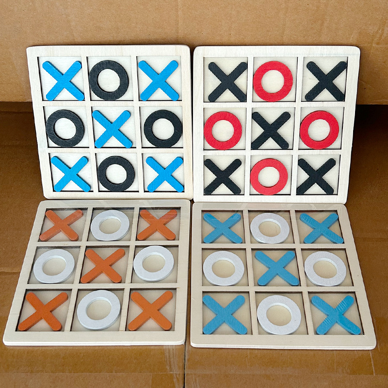 Board Game Template - 5pcs Wooden Tic Tac Toe Game