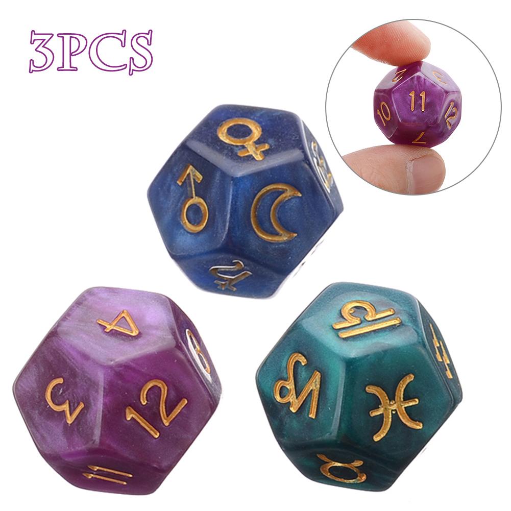 Board Game Template - 3PCS 12-Sided Dice Astrology Tarot Card